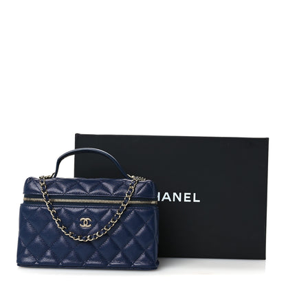 Chanel Caviar Quilted Top Handle Slim Vanity With Chain Navy 11 of 11
