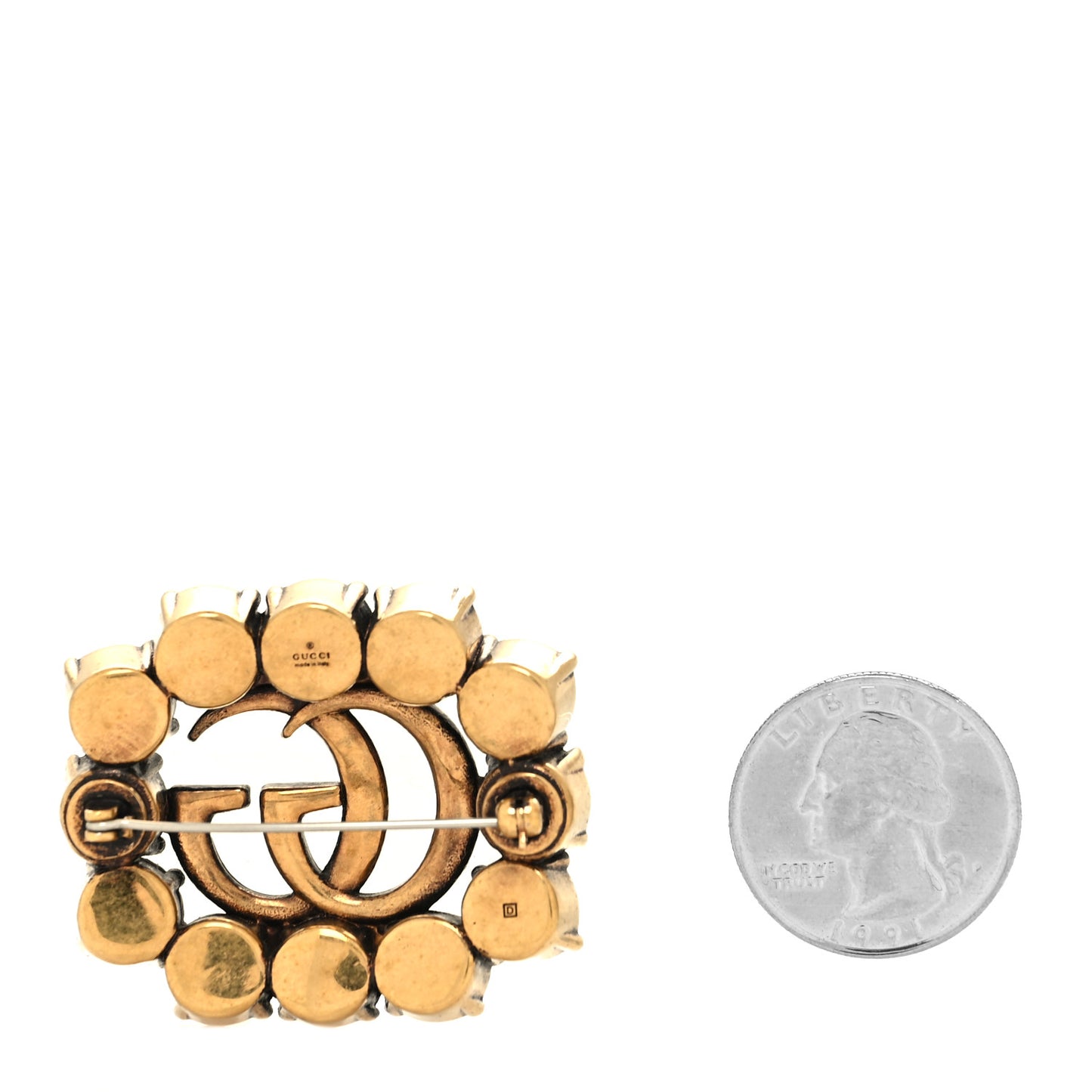 Metal Crystal Double G Brooch Aged Gold