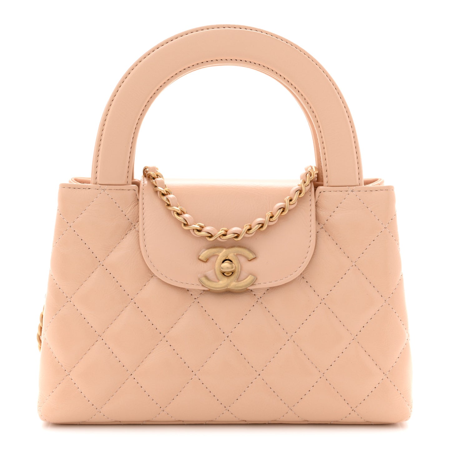 Shiny Aged Calfskin Quilted Nano Kelly Shopper Beige Beige