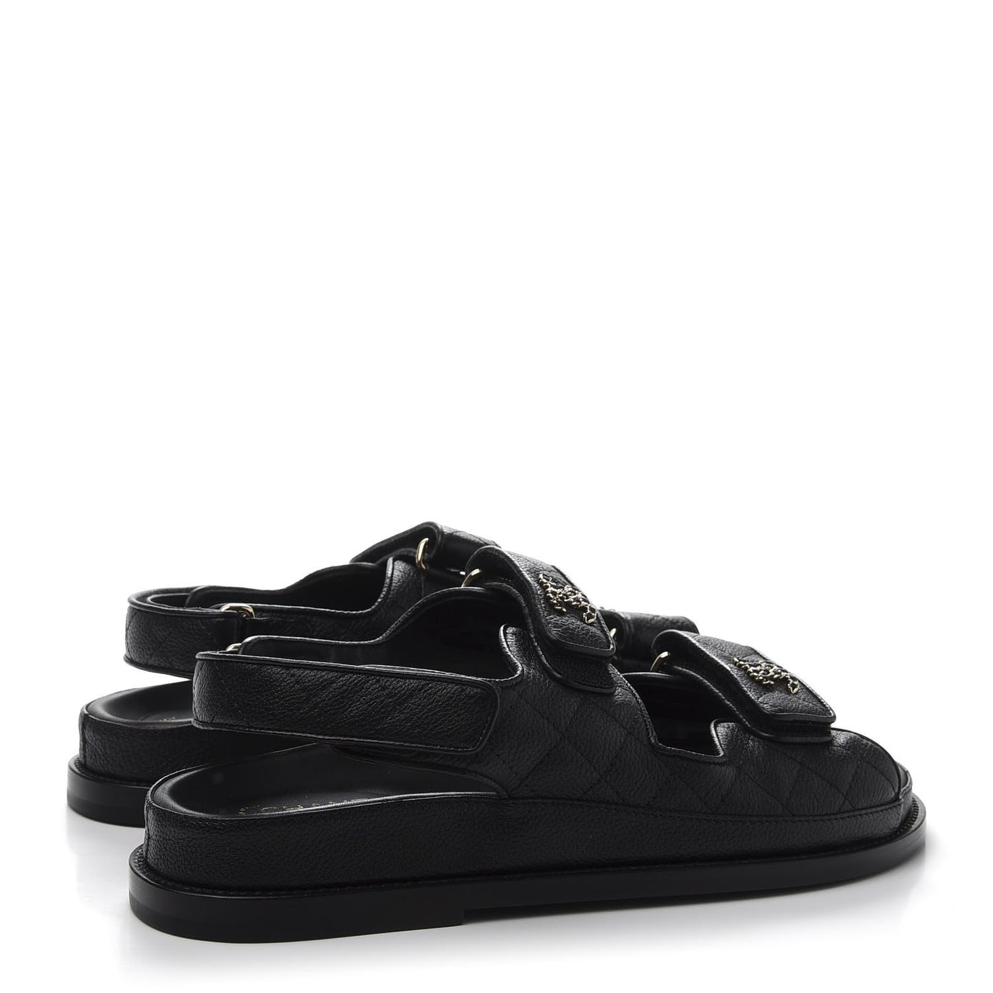 Grained Calfskin Velcro Dad Sandals 39 Black
