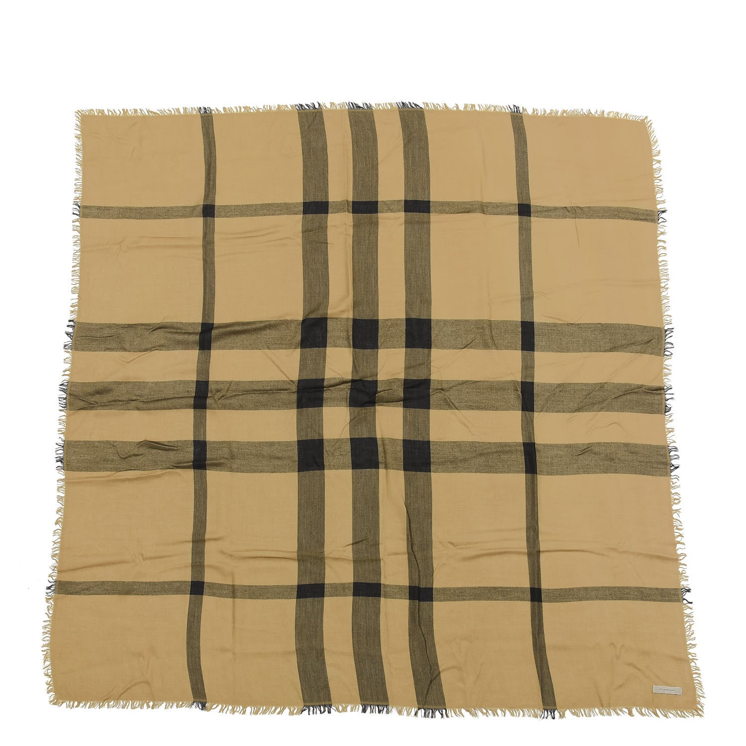Burberry Modal Wool Overdyed Chambray Check Square Scarf Camel 1 of 2