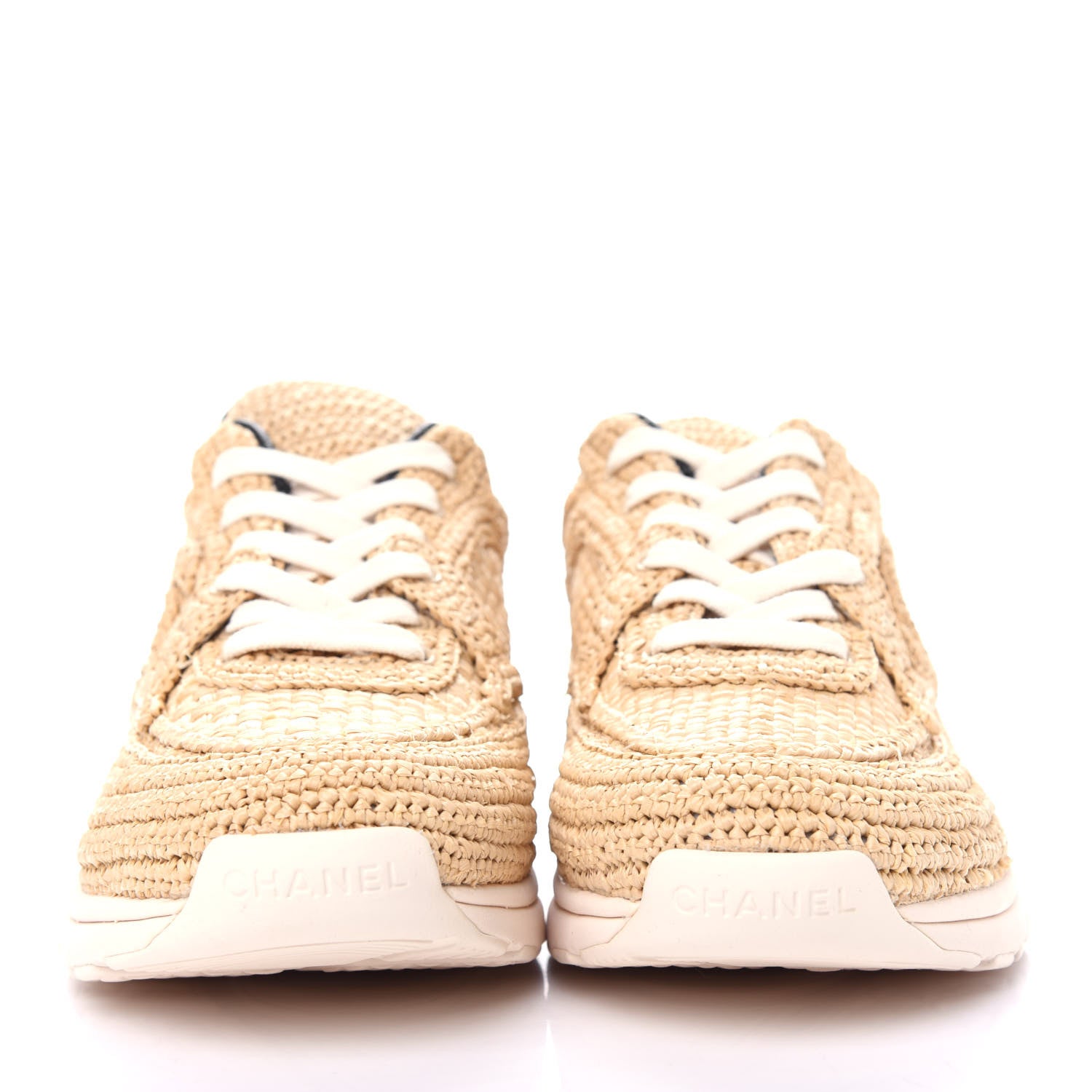 Chanel Braided Raffia Womens CC Sneakers 37.5 Beige 2 of 11