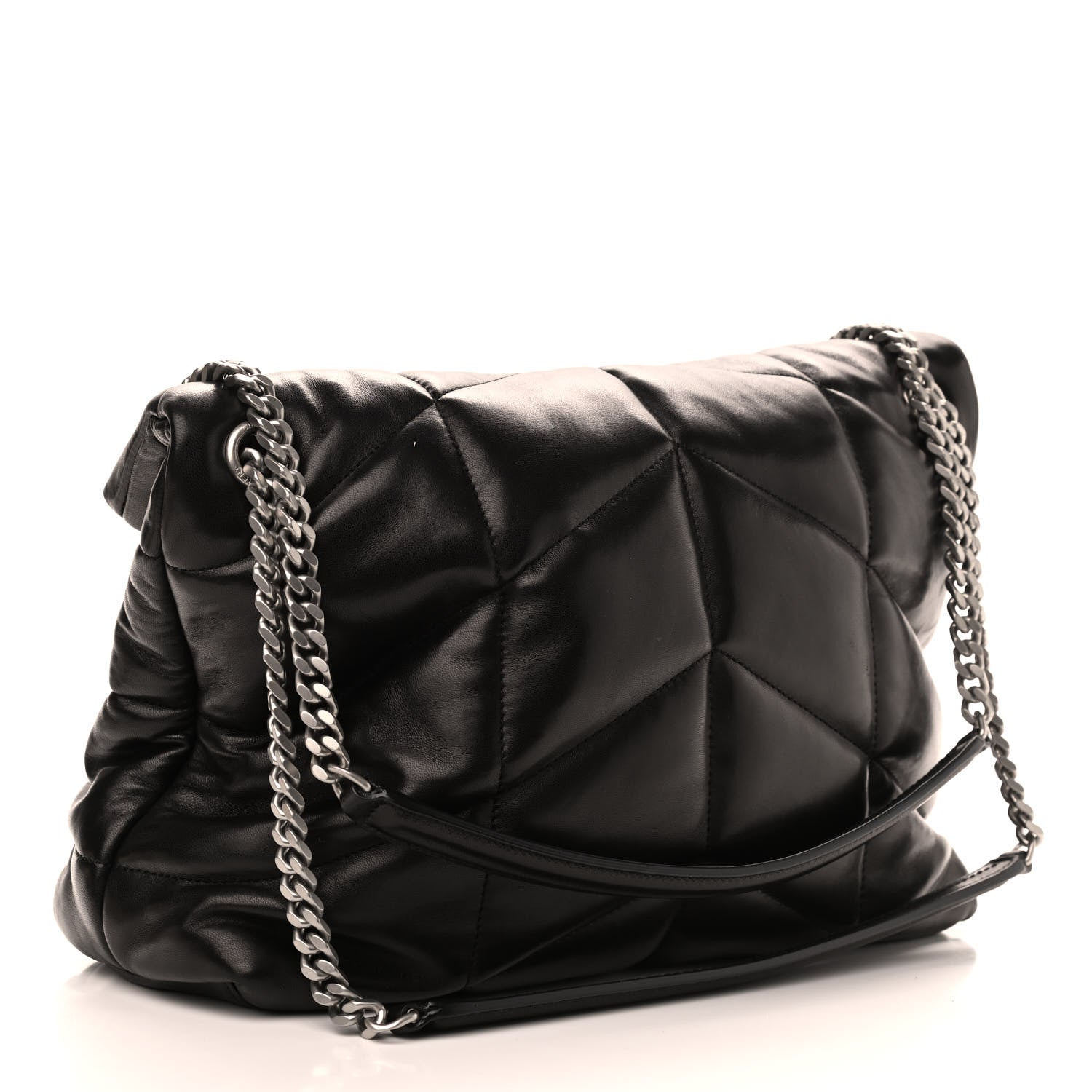 Saint Laurent Lambskin Quilted Medium Loulou Puffer Monogram Chain Satchel Black 3 of 9