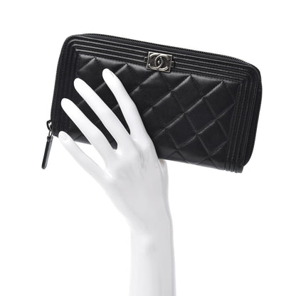 Chanel Lambskin Quilted Boy Zip Around Wallet Black 2 of 8