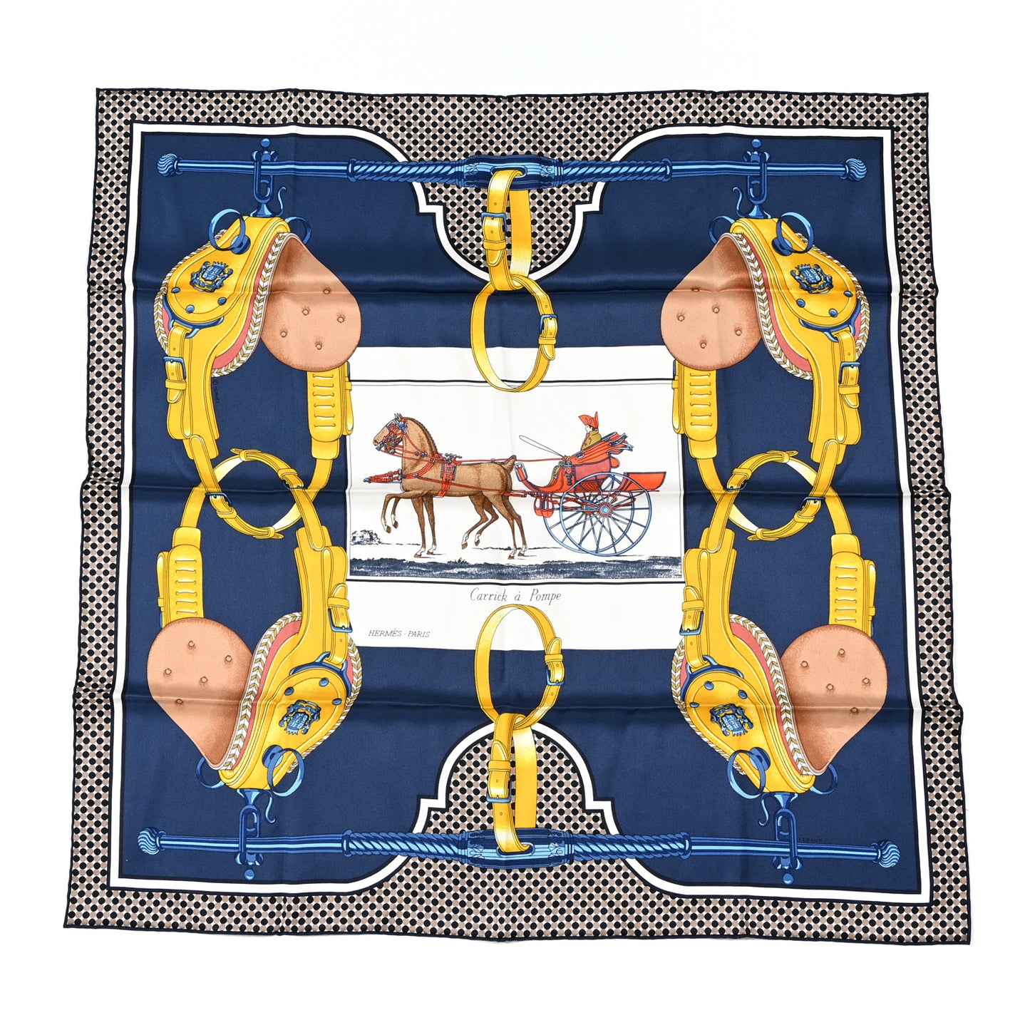 Silk Carrick a Pompe Scarf 70 Marine Blanc Gold