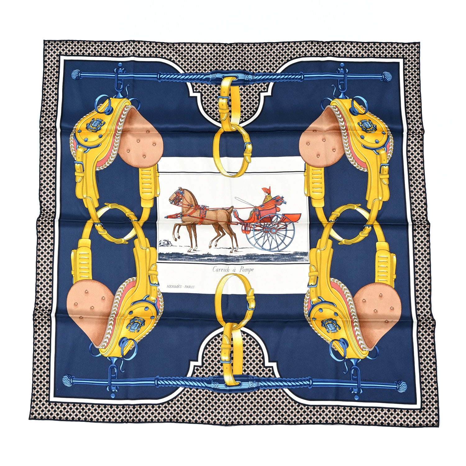 Hermes Silk Carrick a Pompe Scarf 70 Marine Blanc Gold 1 of 5