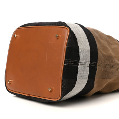 Burberry Grainy Calfskin Canvas Mega Check Medium Ashby Tassel Hobo Saddle Brown 9 of 13