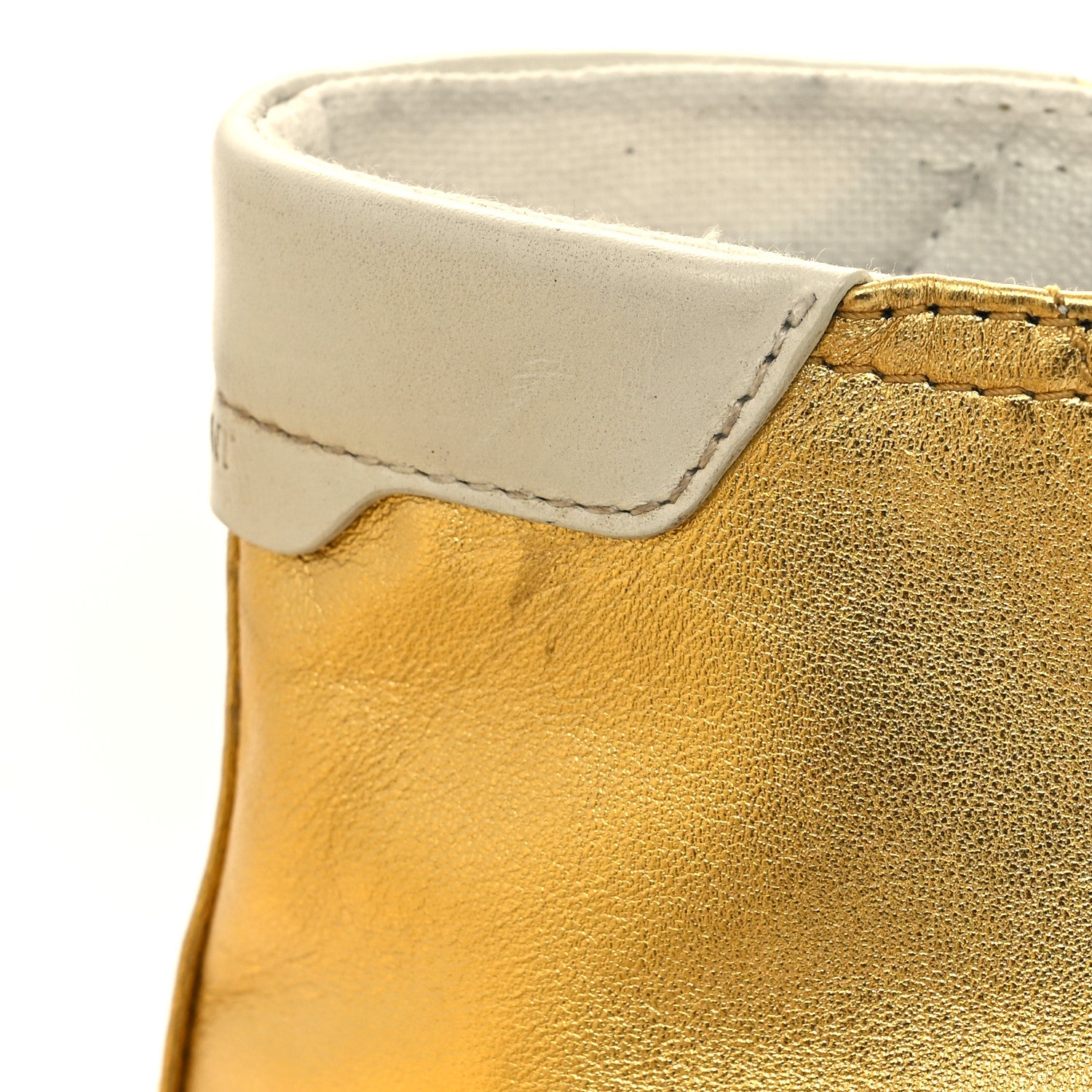 Saint Laurent Distressed Calfskin Bedford Logo-Appliqued Hightop Sneakers 44 Gold Cream White 10 of 10
