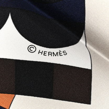 Hermes Cashmere Silk Cheval De Fete Shawl 140 Vapeur Brun Marine 5 of 5