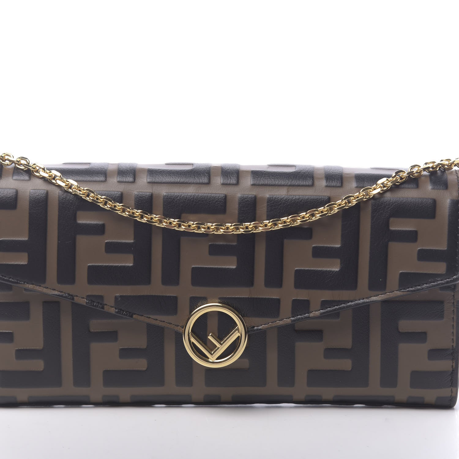 Fendi Vitello Soft F is Fendi Bi-Color FF 1974 Embossed Continental Envelope Wallet On Chain Maya Black 10 of 11