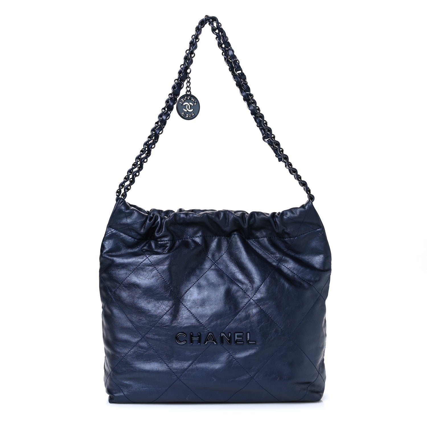 Chanel Metallic Calfskin Quilted Small Chanel 22 Navy Blue 1 of 12