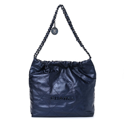 Chanel Metallic Calfskin Quilted Small Chanel 22 Navy Blue 1 of 12