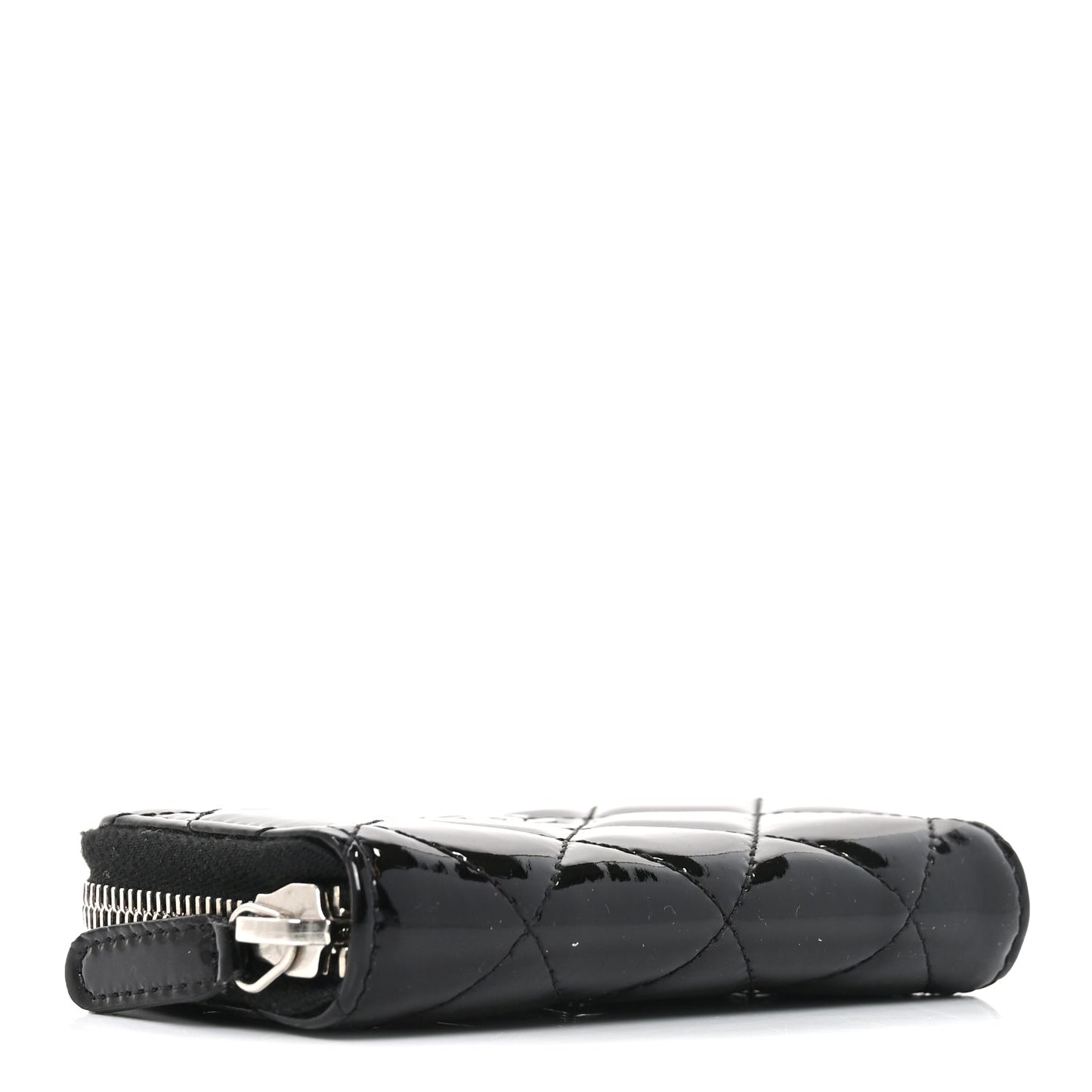 Patent Calfskin Quilted Zip Coin Purse Black