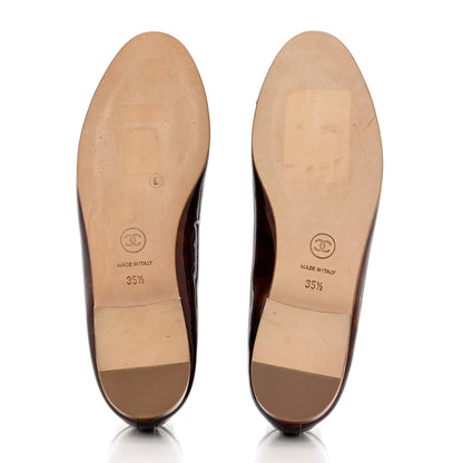 Chanel Patent Tortoise CC Cap Toe Ballerina Flats 35.5 Brown 5 of 11