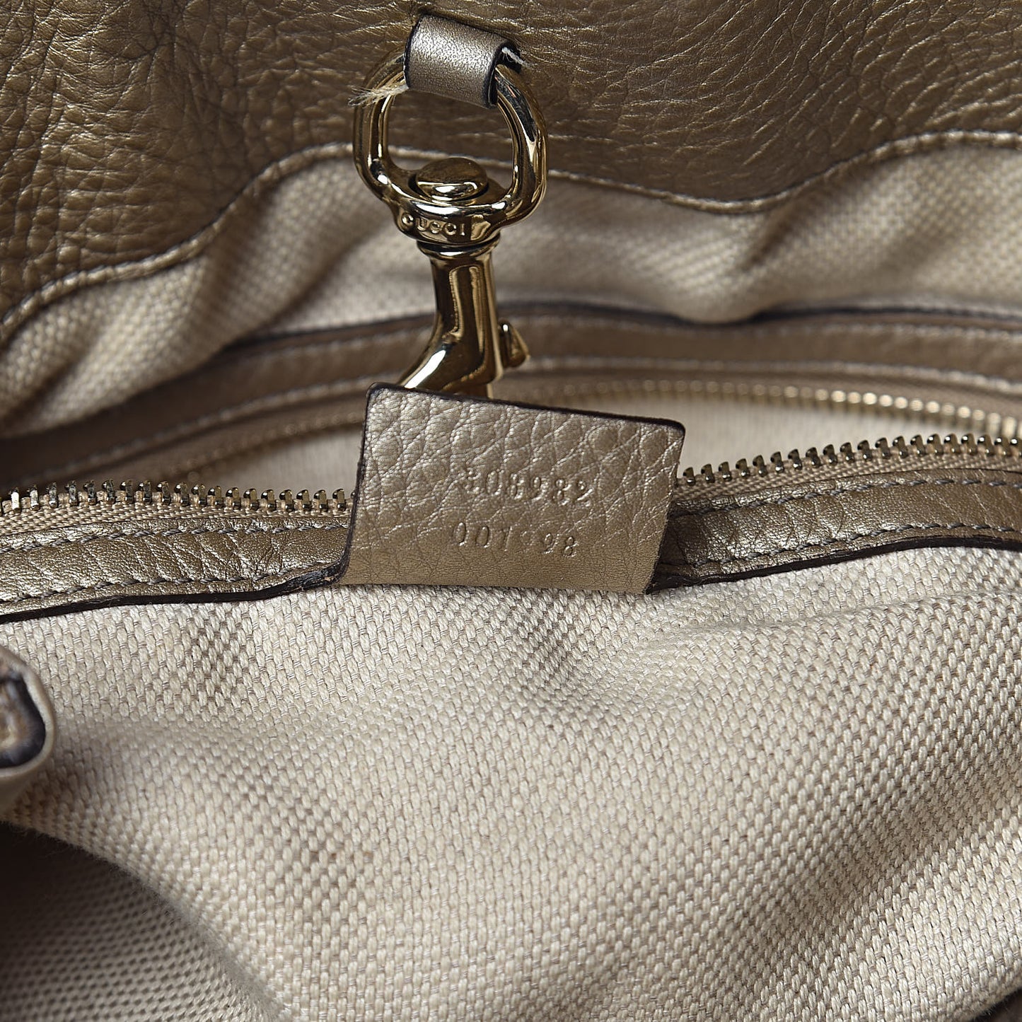 Metallic Pebbled Calfskin Medium Soho Chain Shoulder Bag Golden Beige
