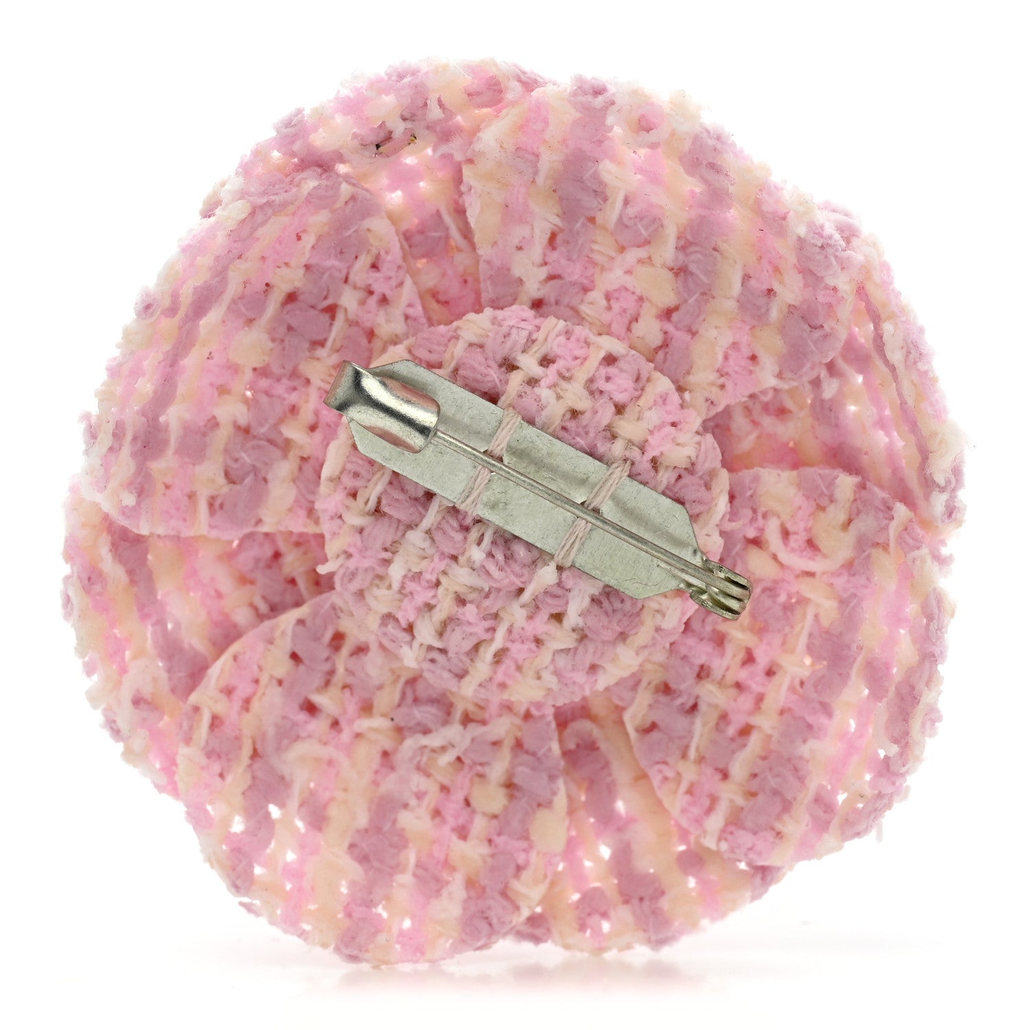 Chanel Tweed Camellia Brooch Pink White 3 of 4