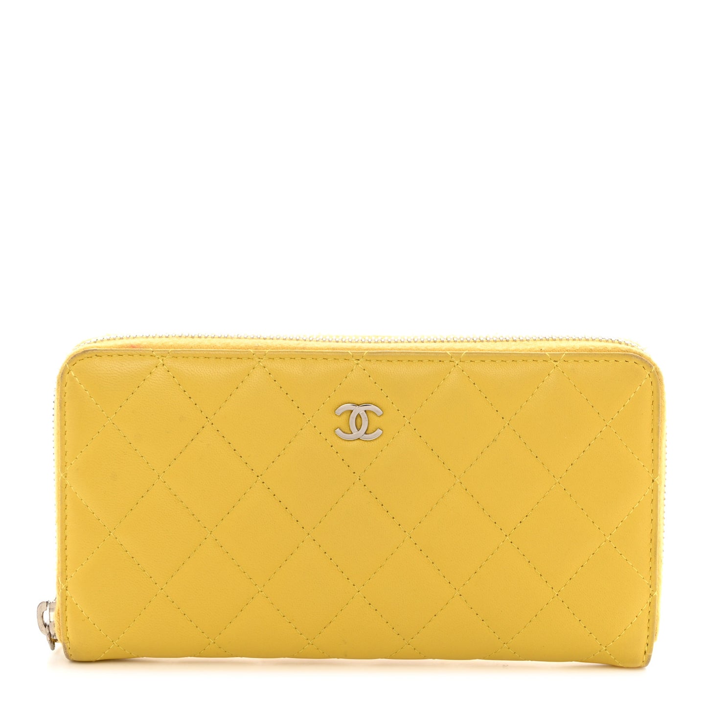 Lambskin Quilted Large Gusset Zip Around Wallet Yellow