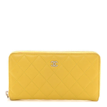Chanel Lambskin Quilted Large Gusset Zip Around Wallet Yellow 1 of 13