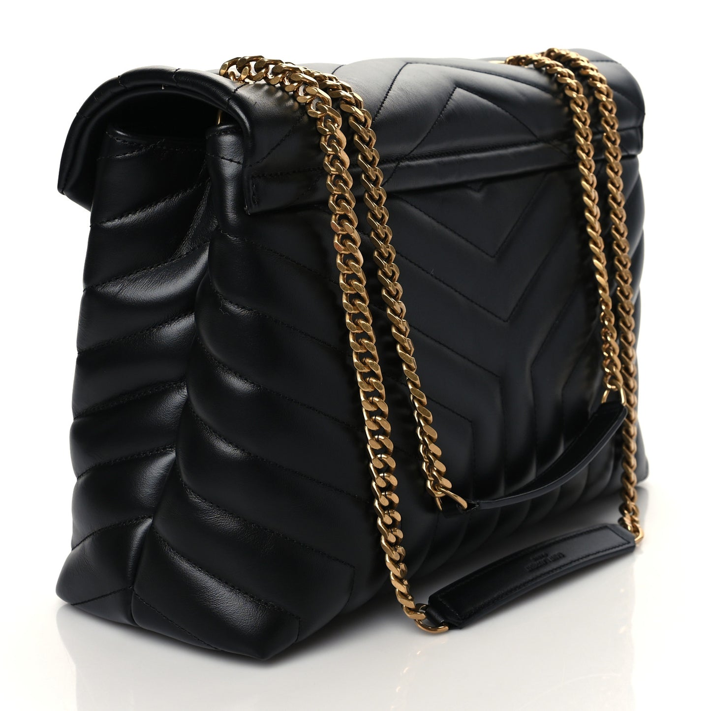 Calfskin Y Quilted Monogram Medium Loulou Chain Satchel Black