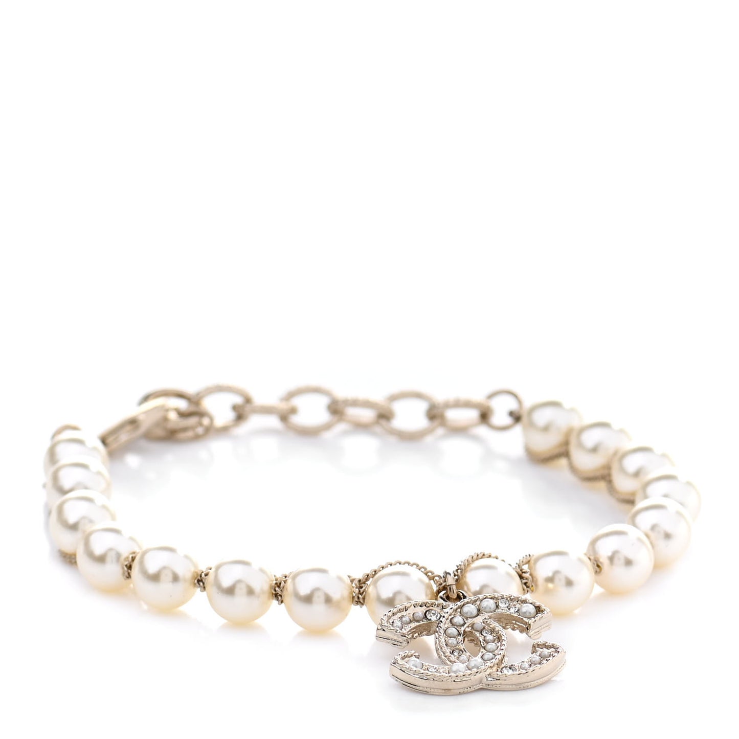 Pearl Crystal CC Bracelet Gold