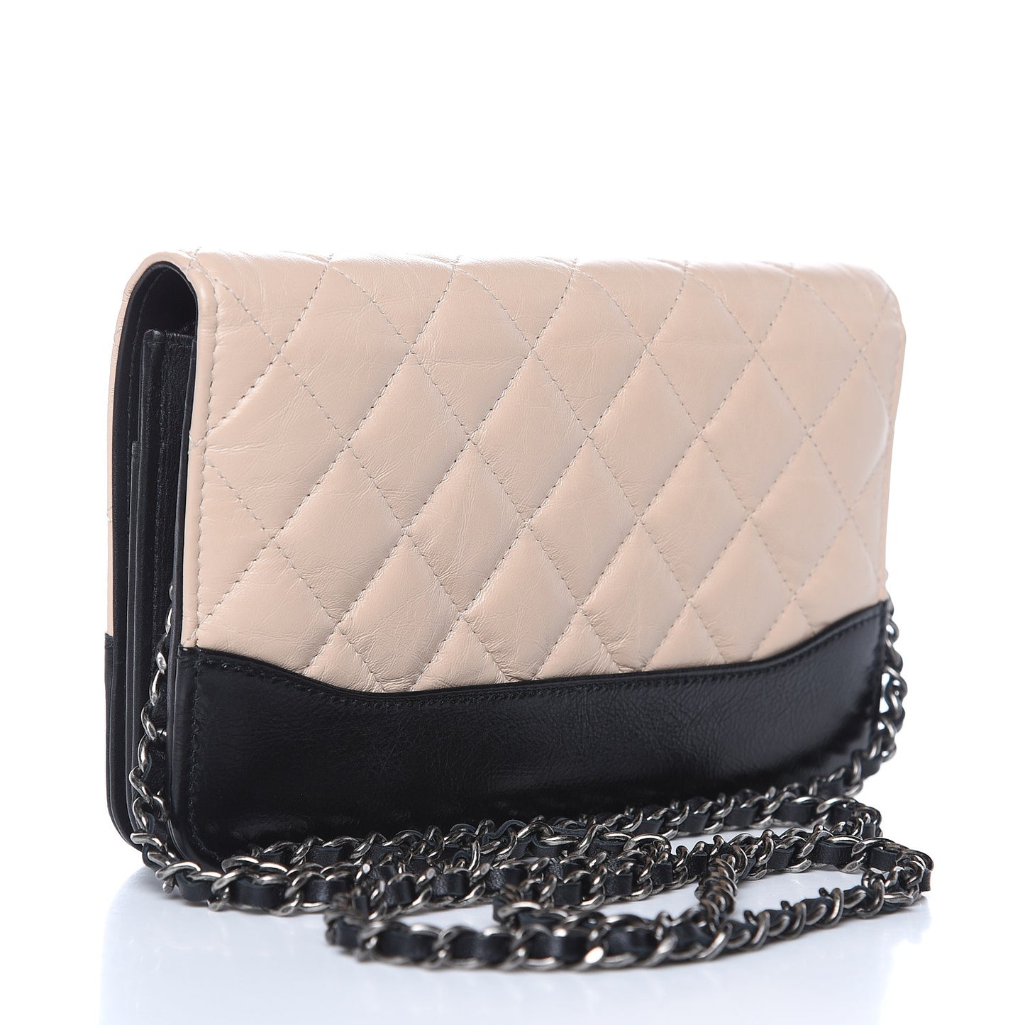 Aged Calfskin Quilted Gabrielle Wallet On Chain WOC Beige Black