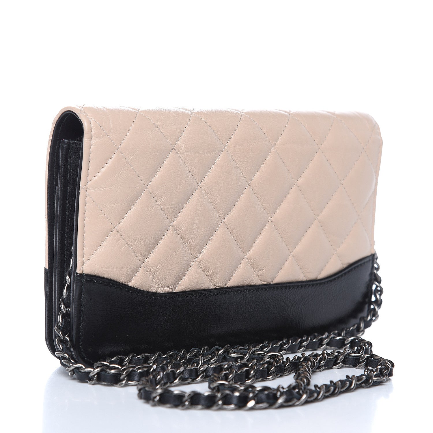 Chanel Aged Calfskin Quilted Gabrielle Wallet On Chain WOC Beige Black 3 of 13