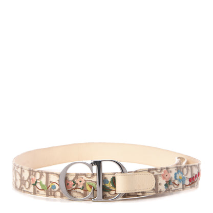 Christian Dior Canvas Monogram Vintage Flowers Embroidered Trotter Belt 90 36 Beige 1 of 6