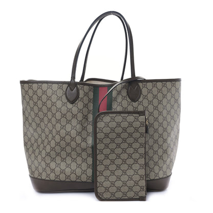 Gucci GG Supreme Monogram Textured Dollar Calfskin Web Large Ophidia Tote Beige Ebony New Acero 1 of 10