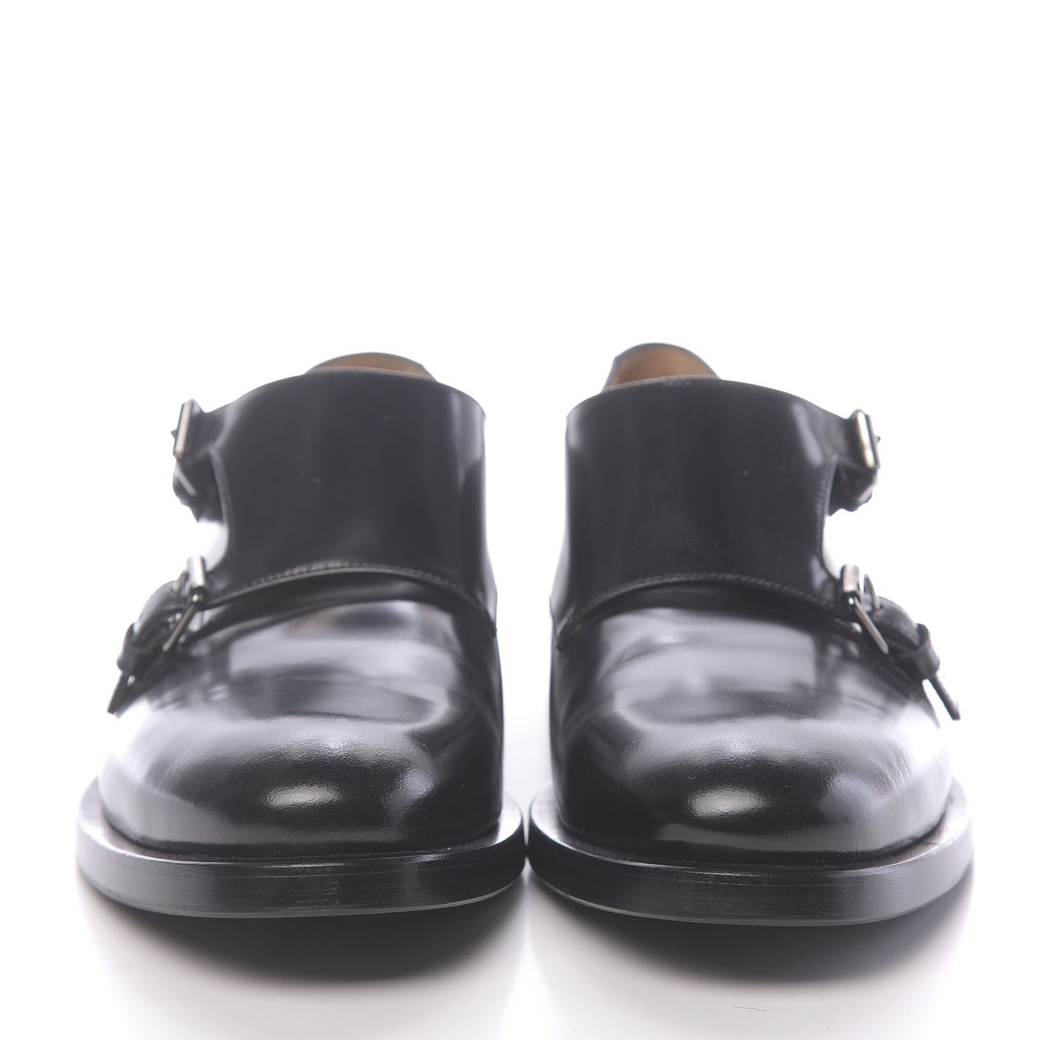 Valentino Garavani Shiny Calfskin Mens Double Monk Strap Loafers 40 Black 2 of 11