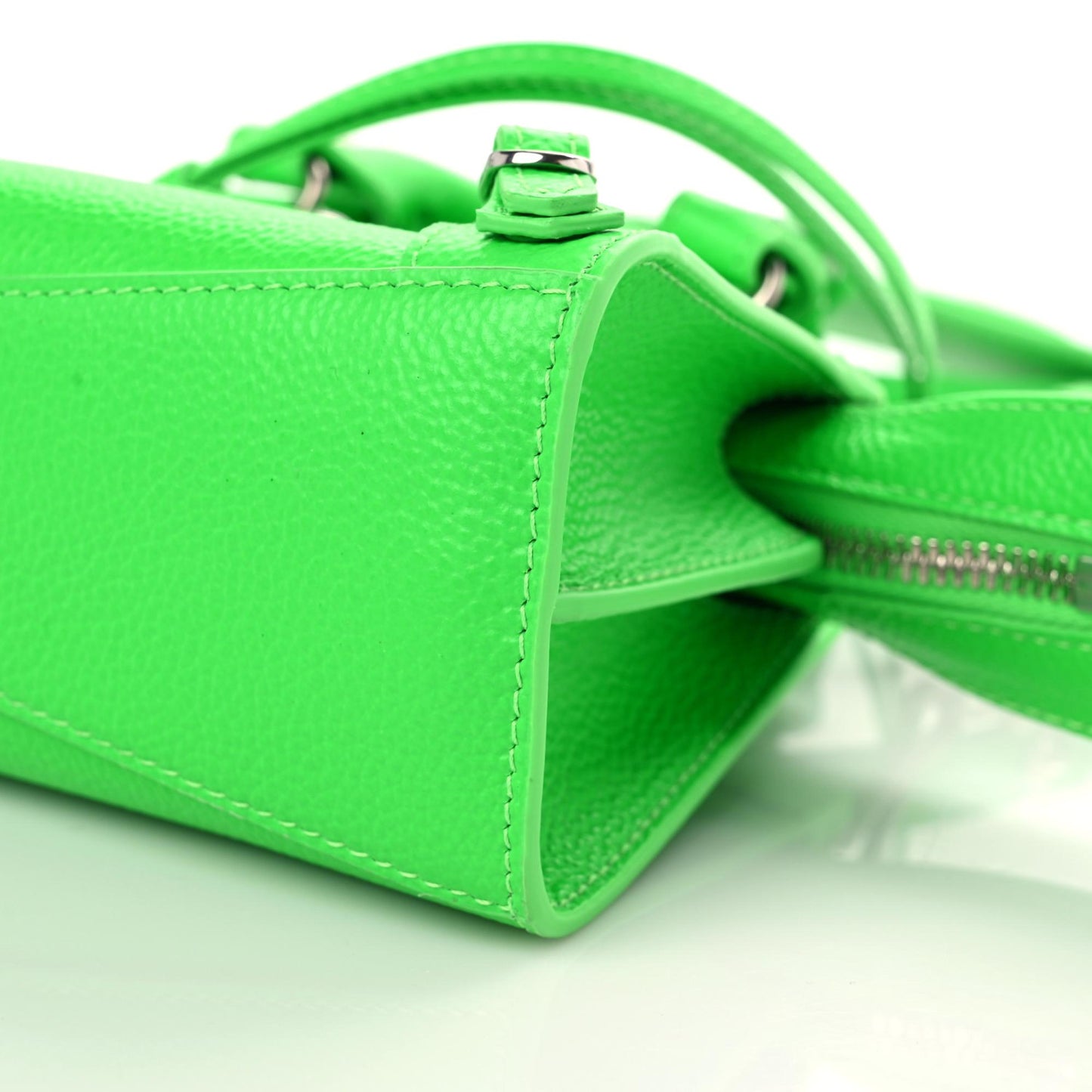 Grained Calfskin Neo Classic Silver Hardware Nano City Crossbody Fluo Green