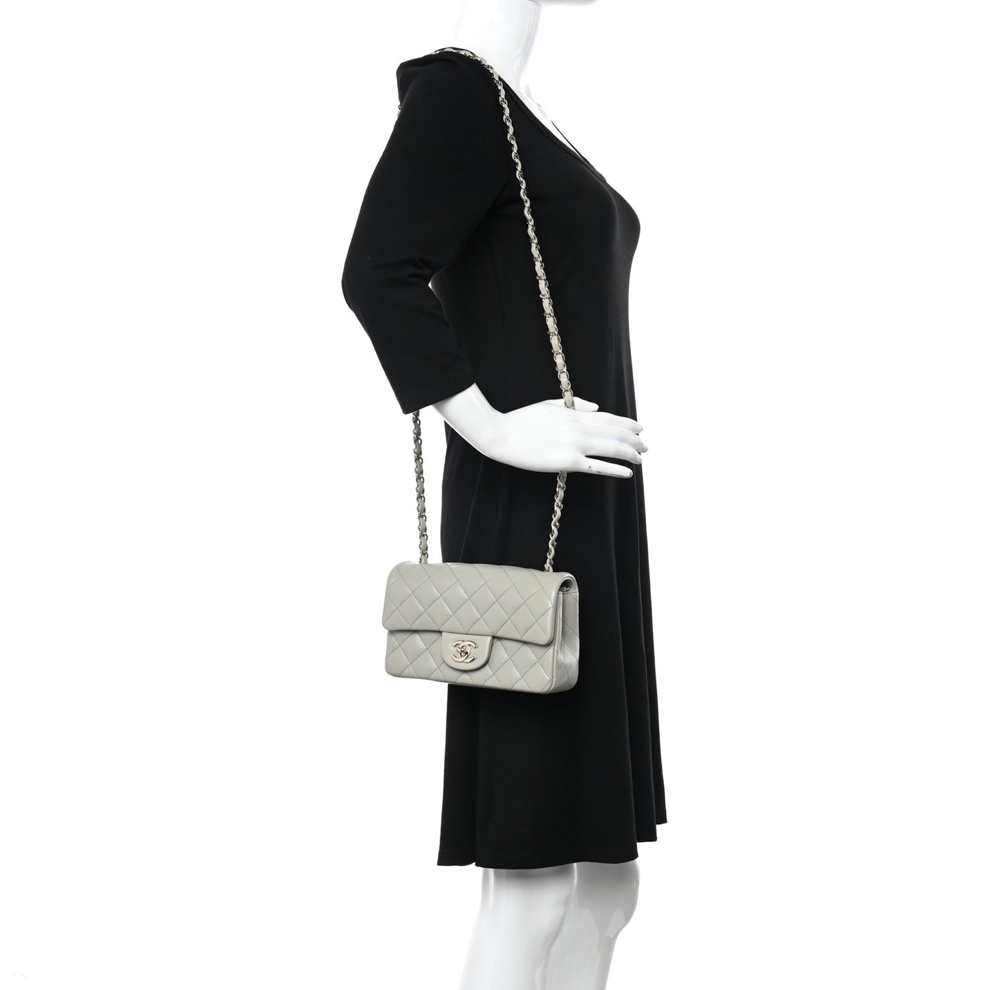 Lambskin Quilted Mini Rectangular Flap Grey