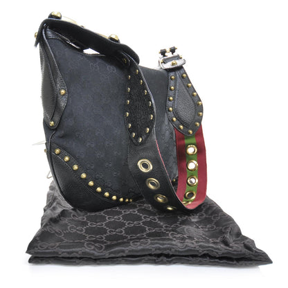 Gucci Monogram Studded Shoulder Bag Black 2 of 10