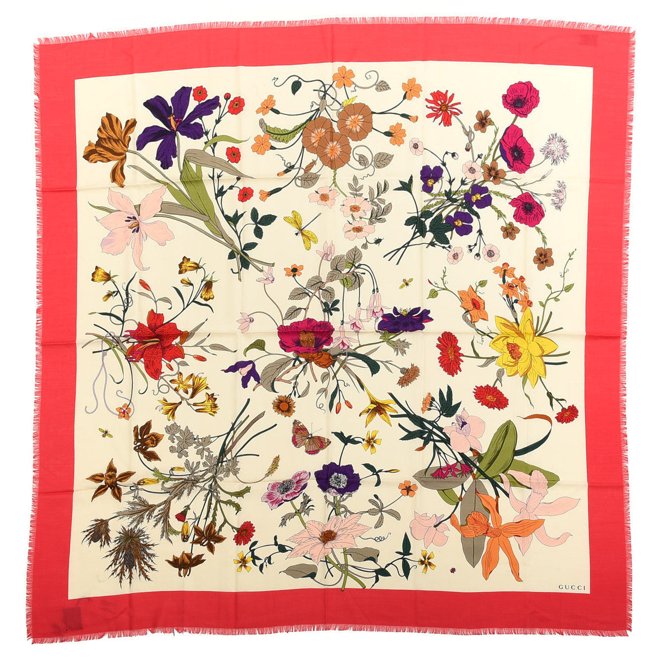 Silk Flora Gothic Square Scarf Ivory Red