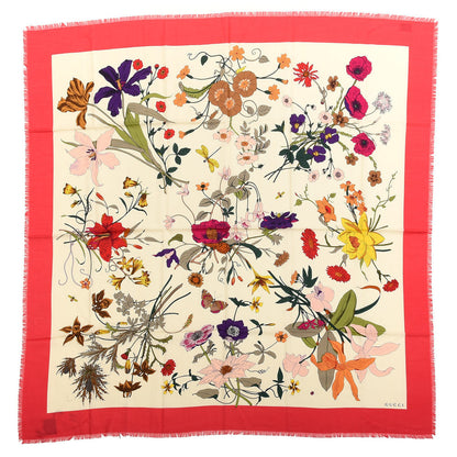 Gucci Silk Flora Gothic Square Scarf Ivory Red 1 of 3