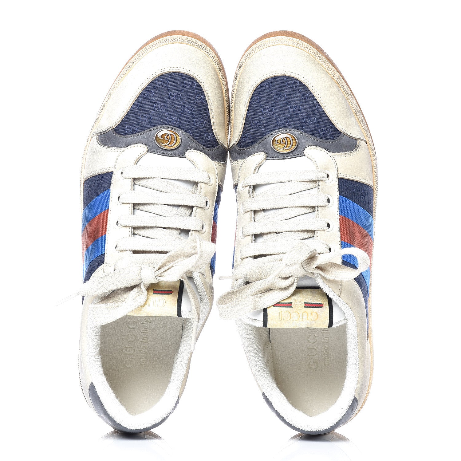 Gucci Nubuck Mini GG Monogram Web Mens Screener Sneakers 8 London Blue Dusty Milk 6 of 14
