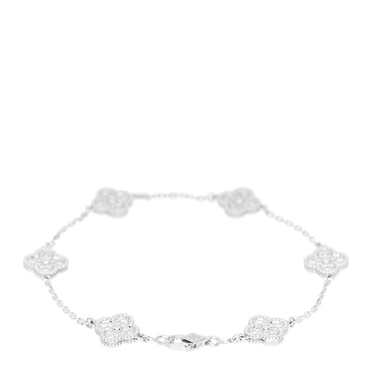 Van Cleef & Arpels 18K White Gold Diamond 6 Motifs Sweet Alhambra Bracelet 2 of 4