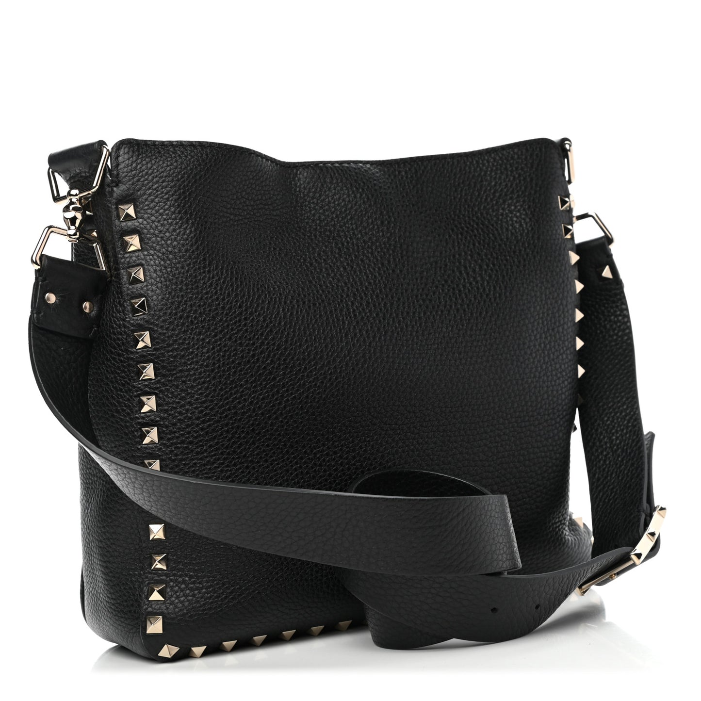 Pebbled Calfskin Small Rockstud Flip-Lock Messenger Bag Black