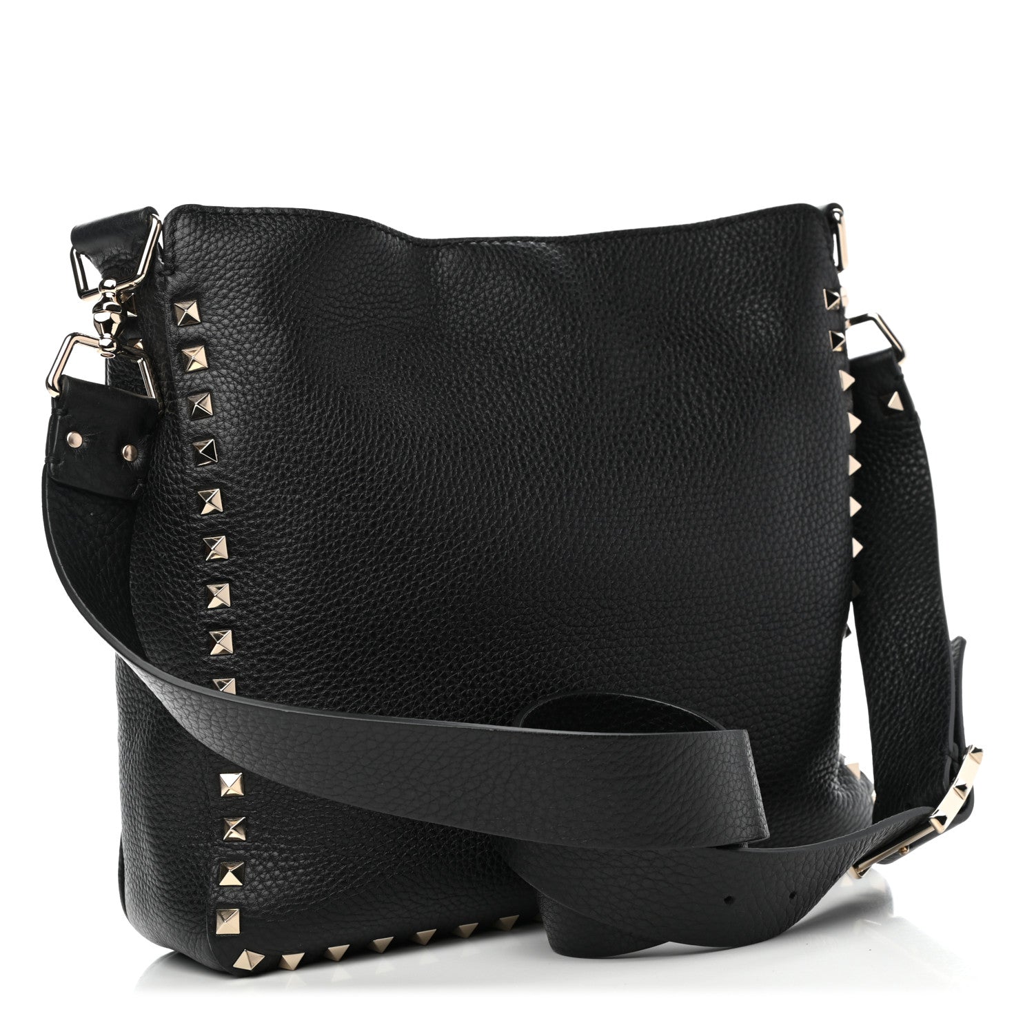 Valentino Garavani Pebbled Calfskin Small Rockstud Flip-Lock Messenger Bag Black 2 of 6
