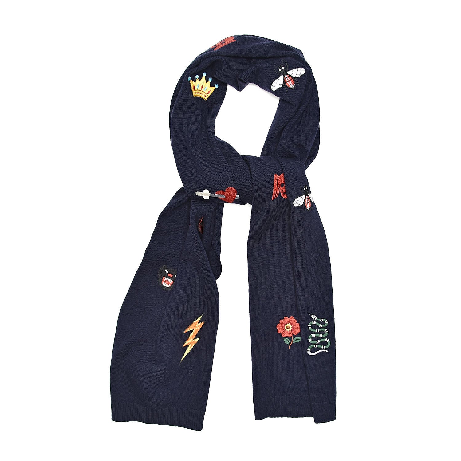 Gucci Wool Embroidered New Mix Scarf Midnight Blue 1 of 5