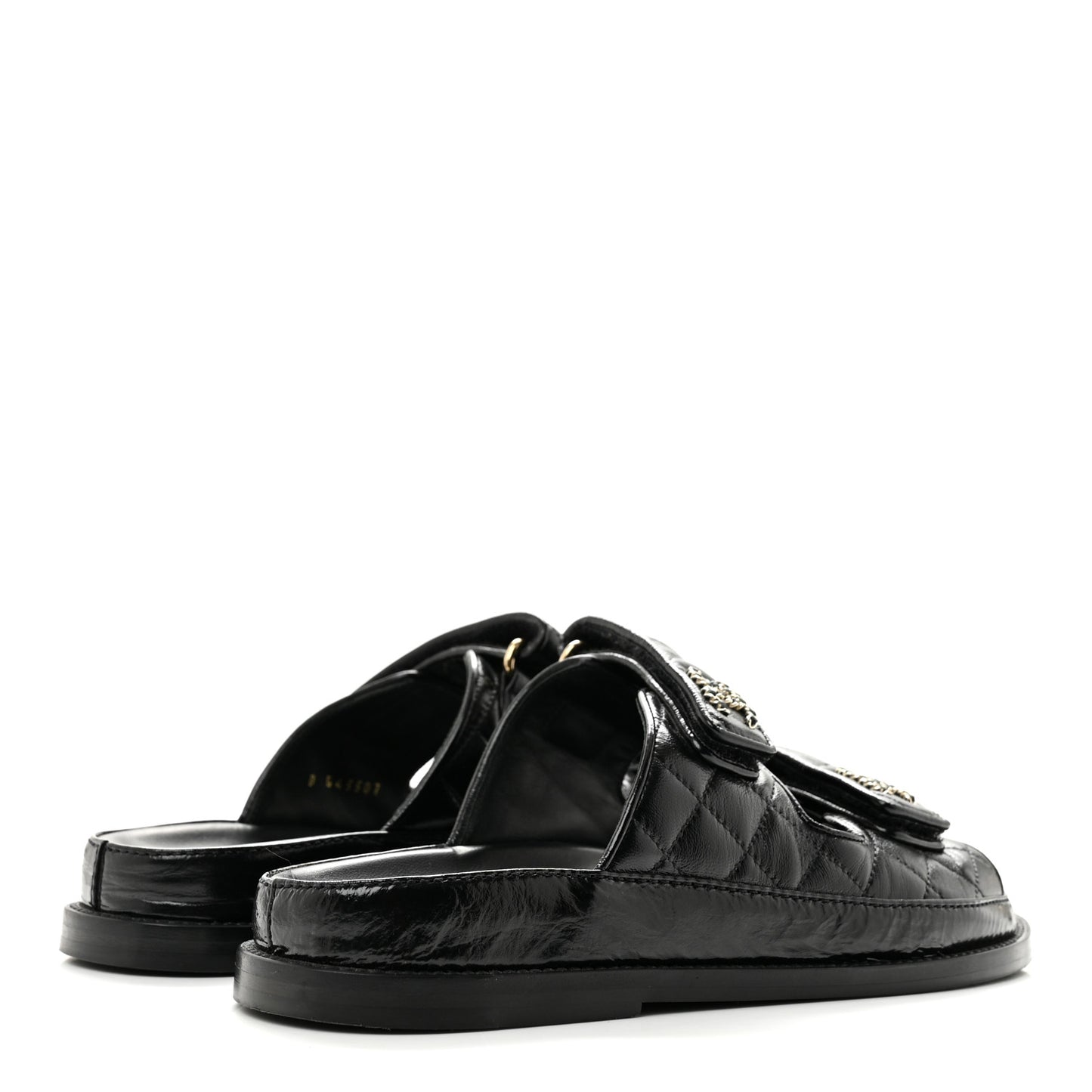 Crumpled Shiny Lambskin Velcro Dad Sandals 36 Black