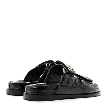 Chanel Crumpled Shiny Lambskin Velcro Dad Sandals 36 Black 5 of 9