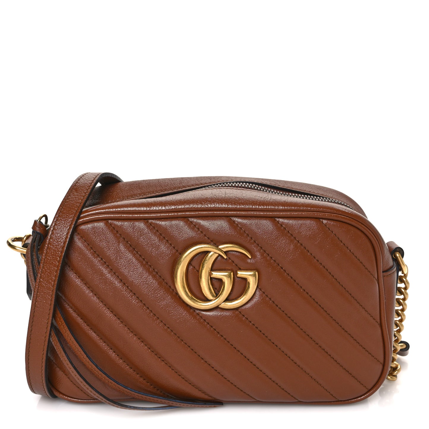 Glazed Calfskin Matelasse Diagonal Small GG Marmont Chain Shoulder Bag Cuir