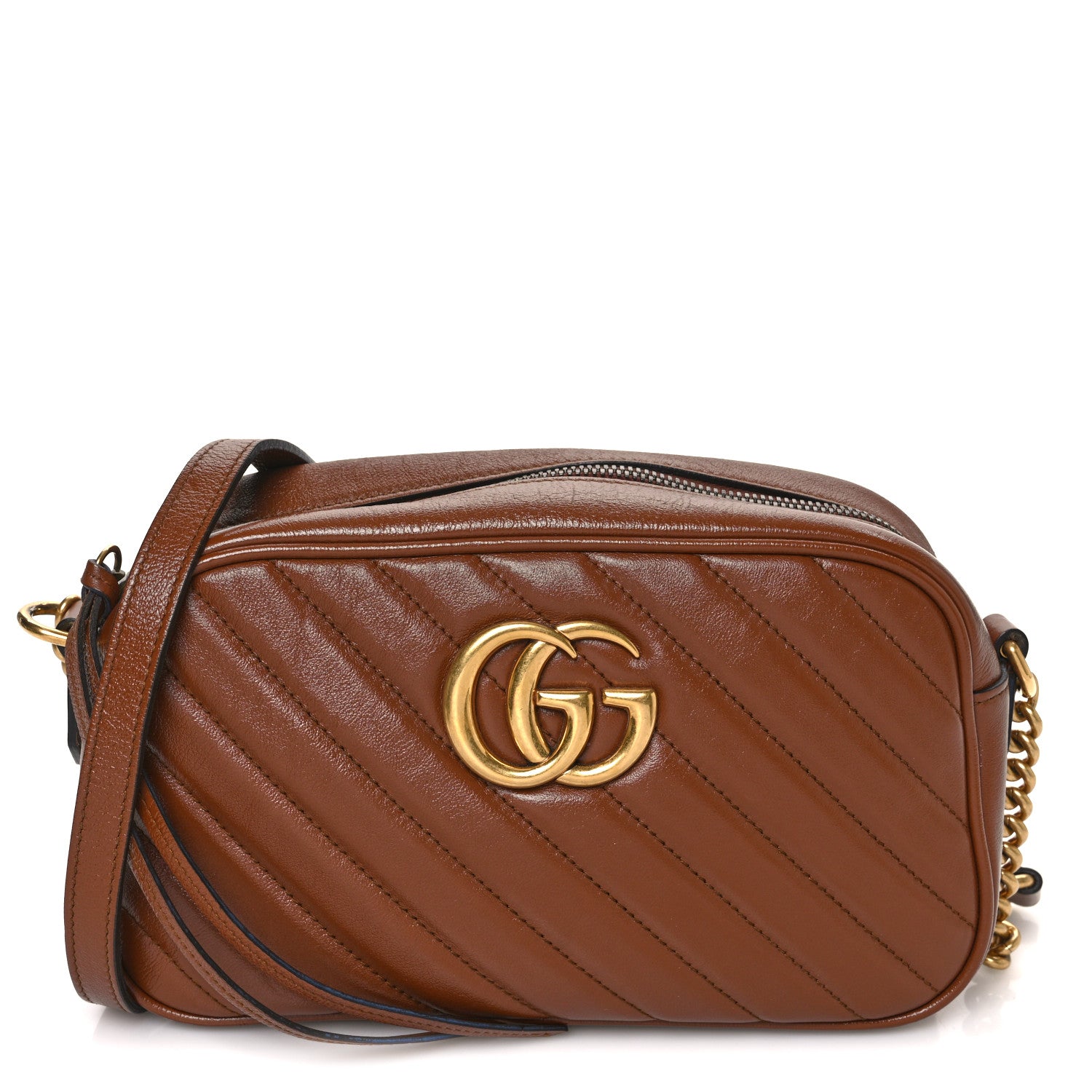 Gucci Glazed Calfskin Matelasse Diagonal Small GG Marmont Chain Shoulder Bag Cuir 1 of 12