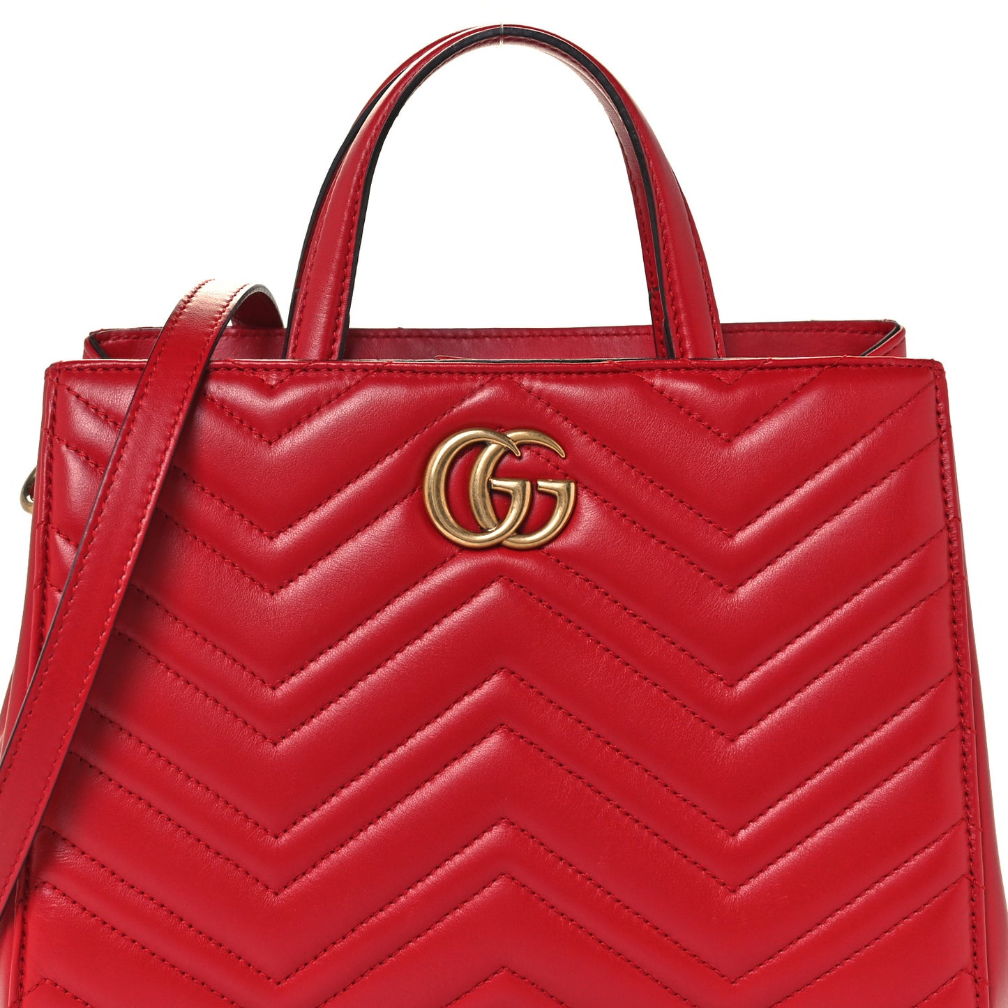 Calfskin Matelasse Small GG Marmont Tote Hibiscus Red