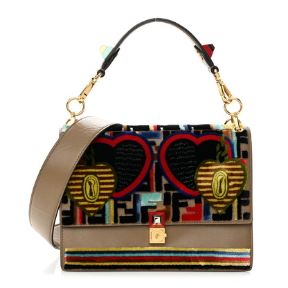 Fendi Vitello Liberty Velvet FF 1974 Hearts Padlock Embroidered Kan I Shoulder Bag Fango Multicolor 1 of 19