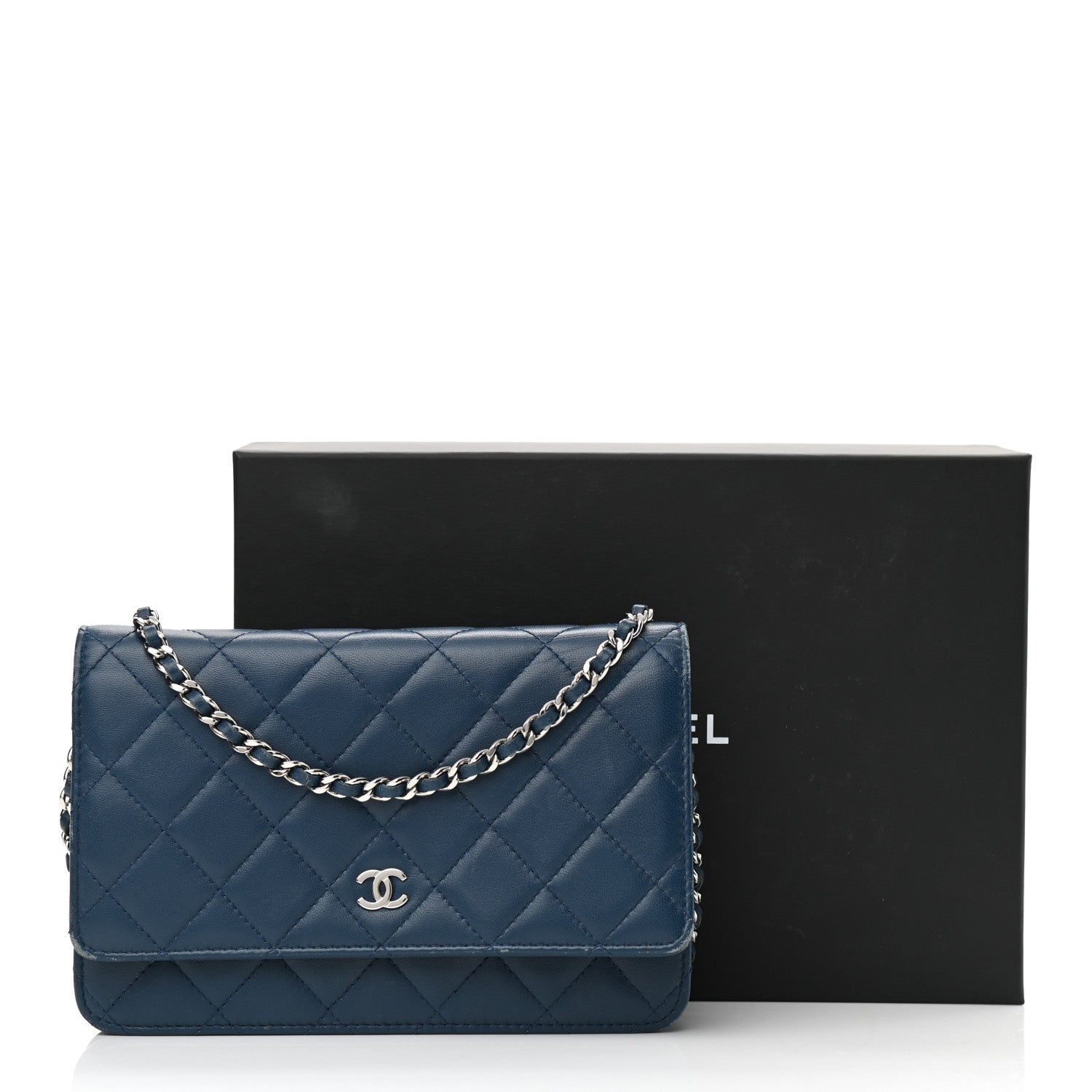 Chanel Lambskin Quilted Wallet On Chain WOC Blue 15 of 15