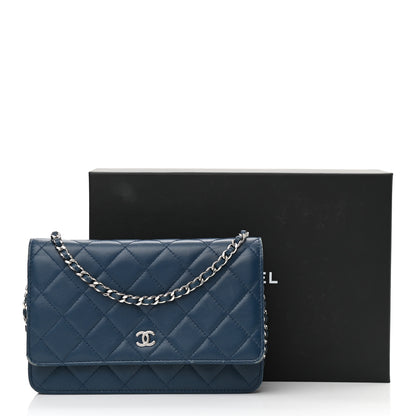 Chanel Lambskin Quilted Wallet On Chain WOC Blue 15 of 15