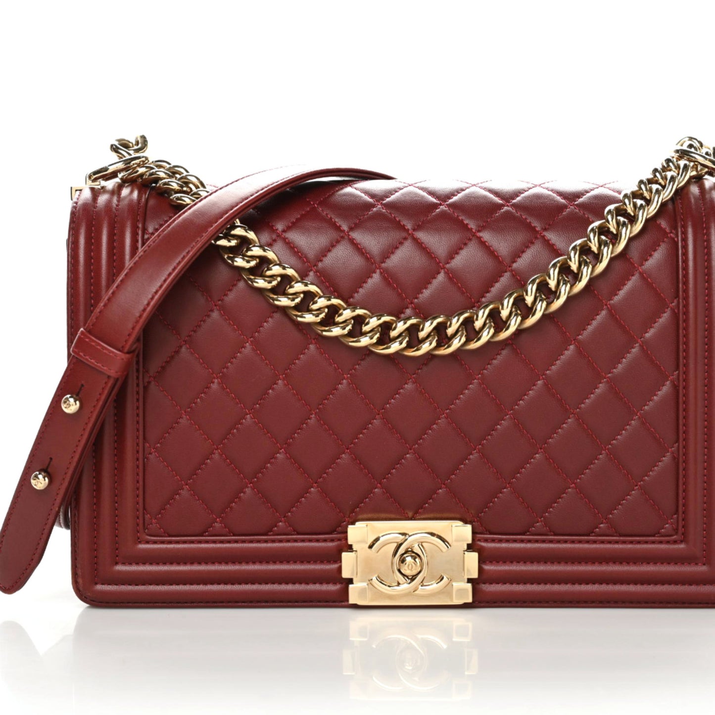 Lambskin Quilted New Medium Boy Flap Dark Red