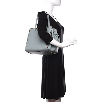 Valentino Garavani Pebbled Calfskin Rockstud Double Handle Cinch Tote Nube 2 of 9
