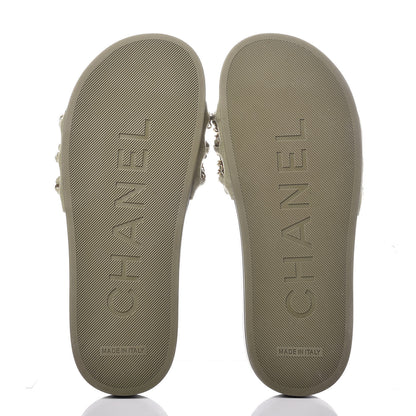 Chanel Canvas Chain Flat Sandals 36 Khaki 8 of 10